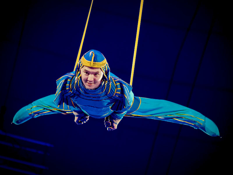 Ice circus aerial acrobat in the air